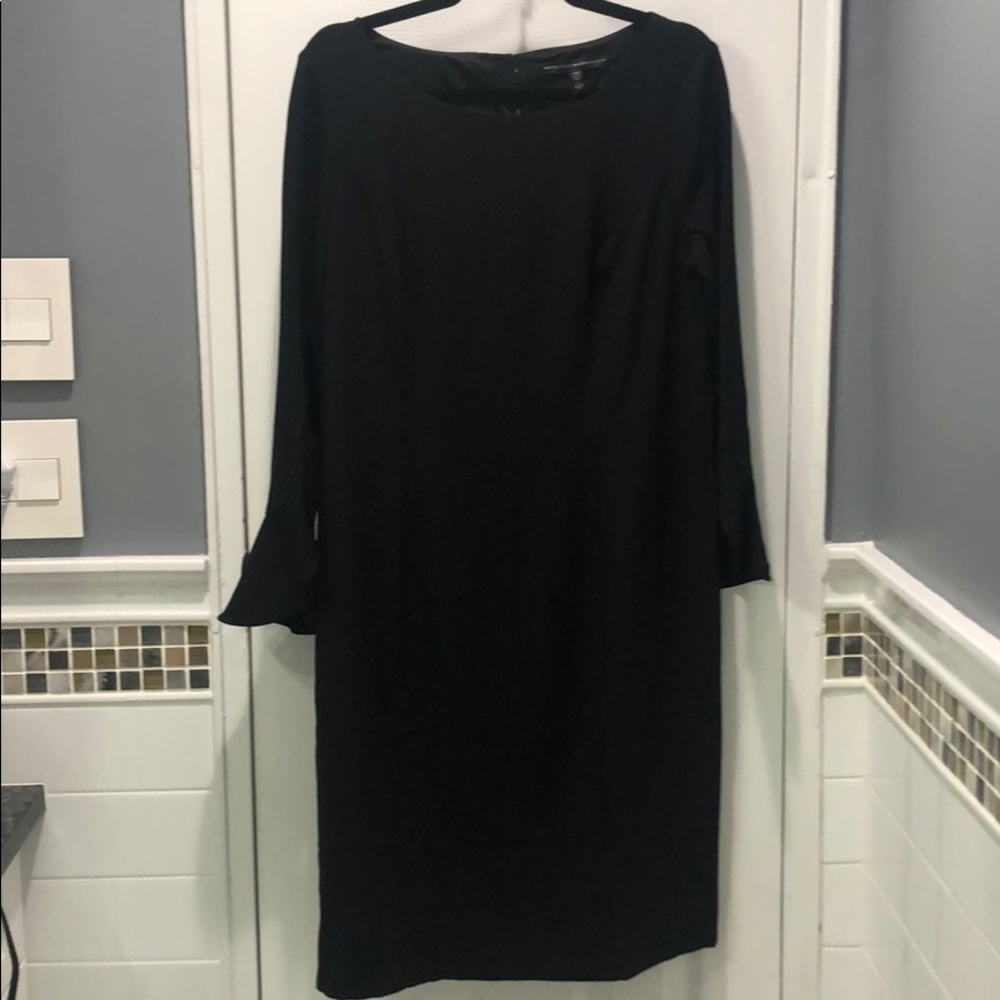 BODY PERFECTING FLUTTER-SLEEVE BLACK SHEATH DRESS